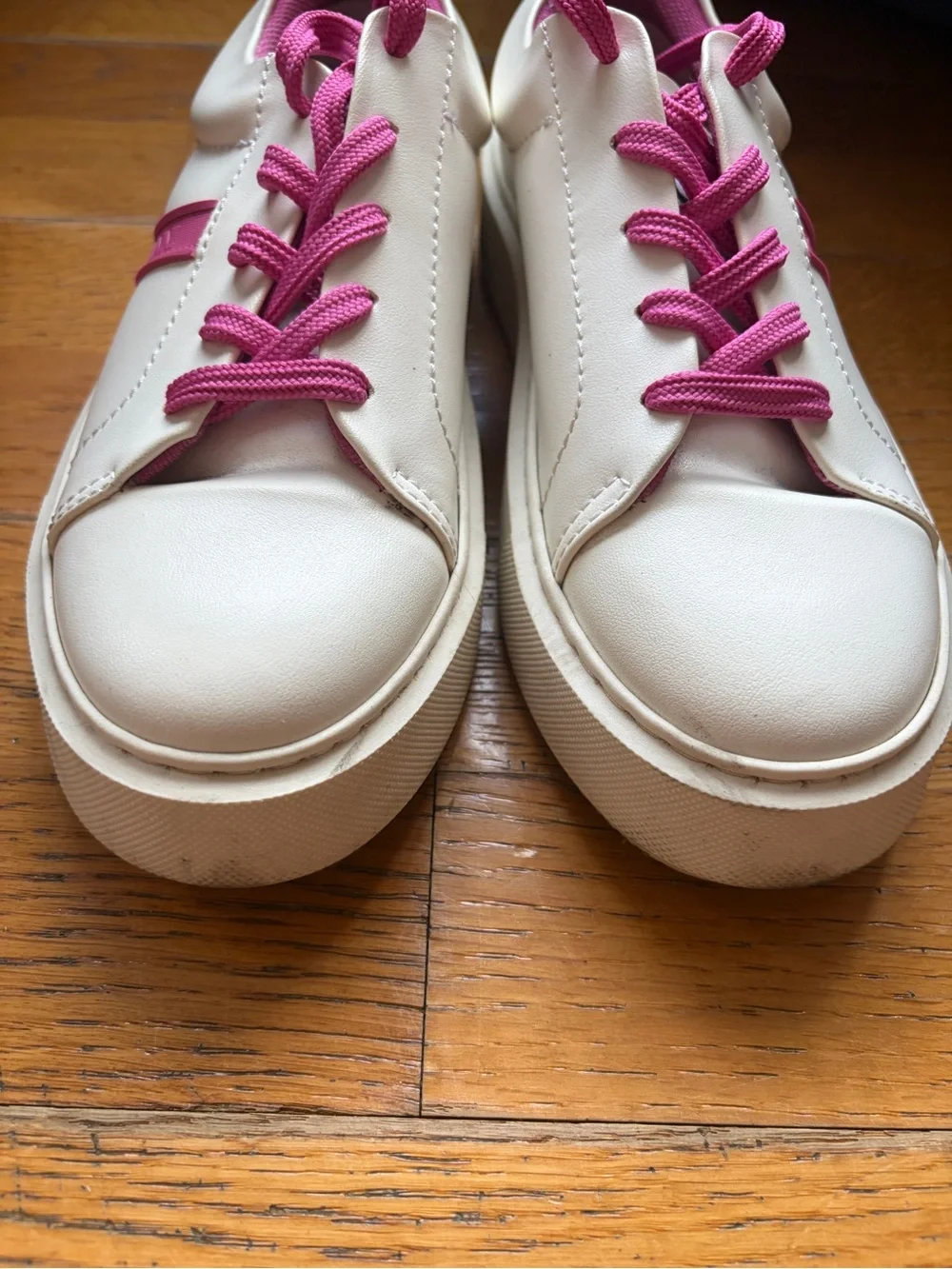 Ganni White Sneakers with Pink Laces Size 8